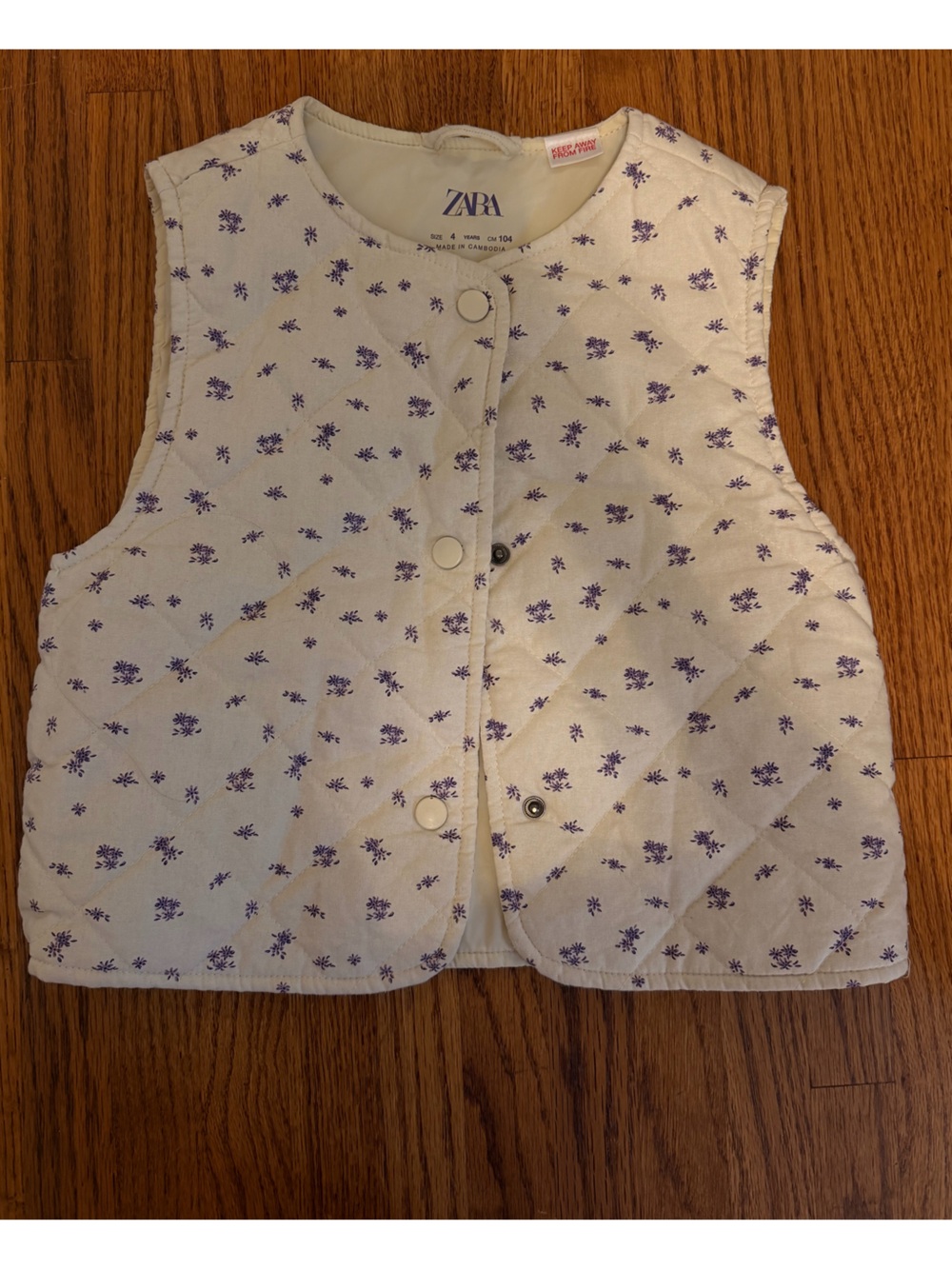 Zara Floral Quilted Vest Girls 4 White & Purple